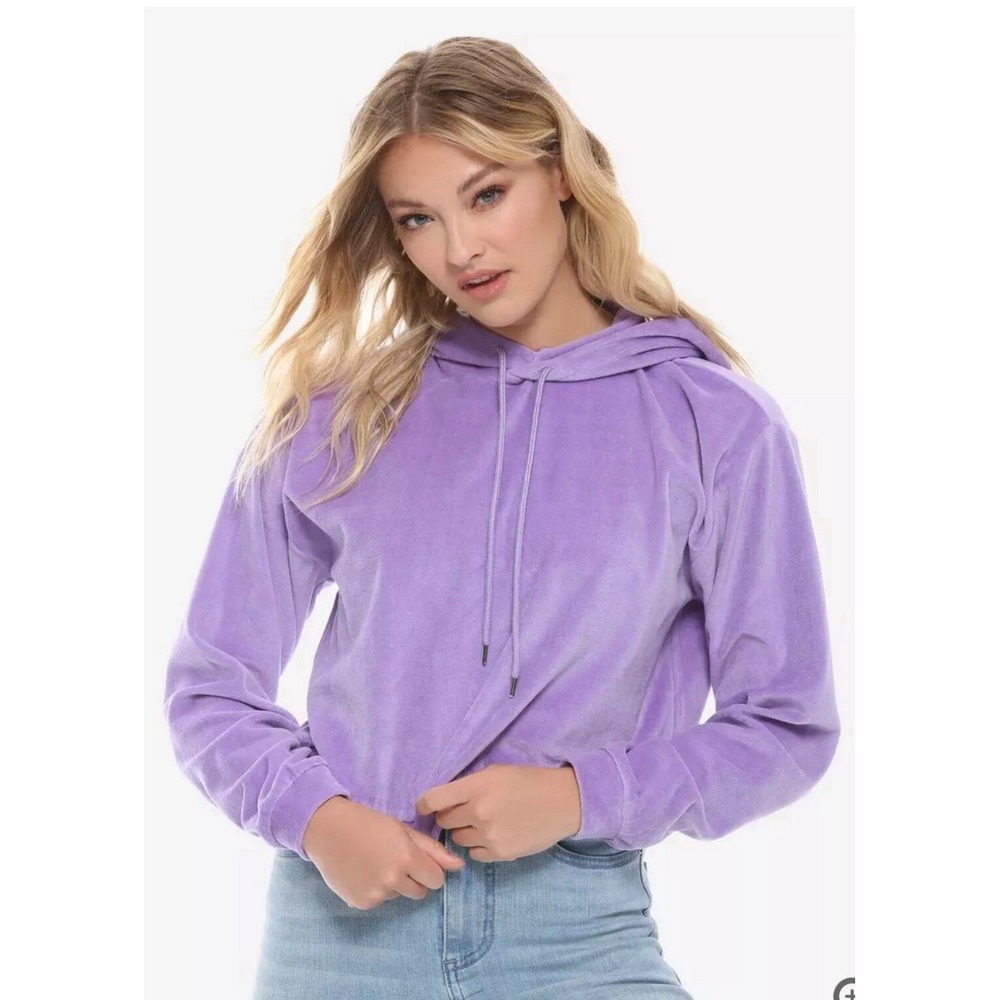 Hot Topic Velour Womens Cropped Hoodie Lavender Size 1X New